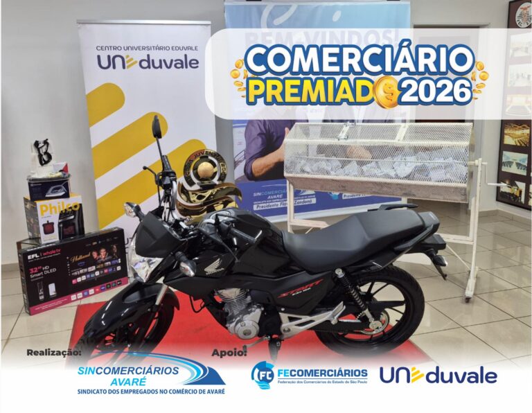 Comerciário Premiado 2026 sorteiamoto 0 km e bolsa de estudos em Avaré
